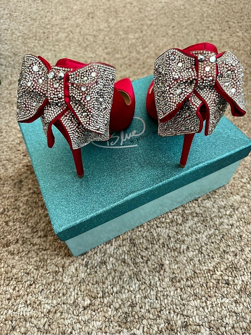 Betsey Johnson Blue by Betsey Johnson SB-Bryn Red Satin Rhinestone Bow Stiletto